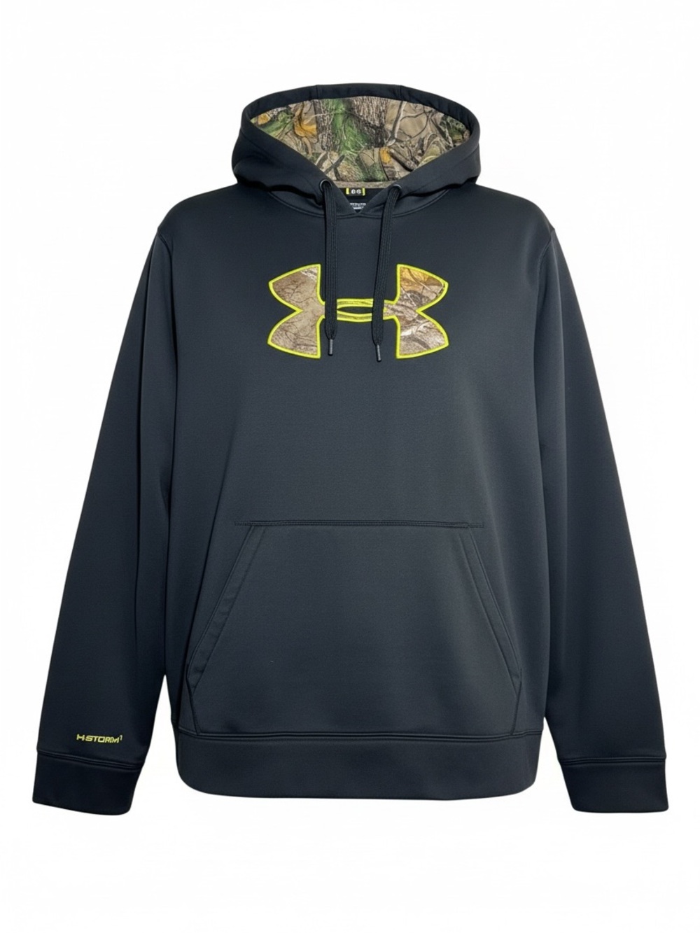 Under Armour Storm 1 Big Logo Camo Hoodie Black Neon Yellow Mens 2XL Loose